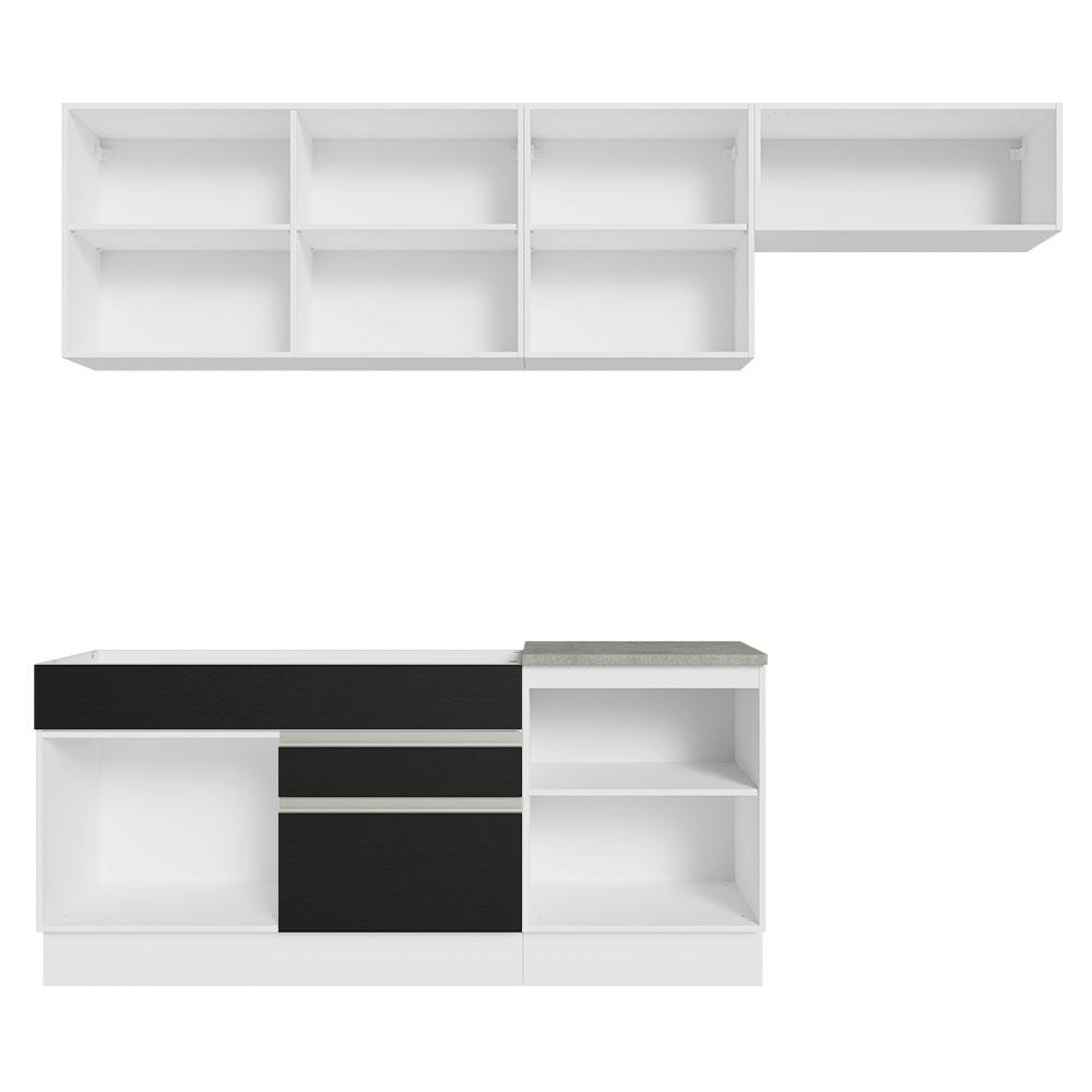 Armário de Cozinha Completa 260cm Branco/Preto Glamy Madesa 03
