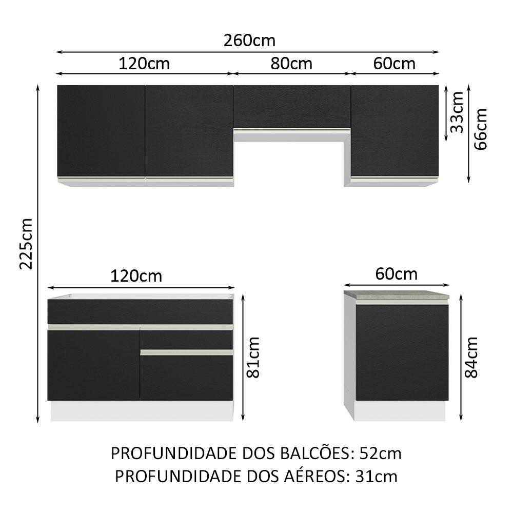 Armário de Cozinha Completa 260cm Branco/Preto Glamy Madesa 05