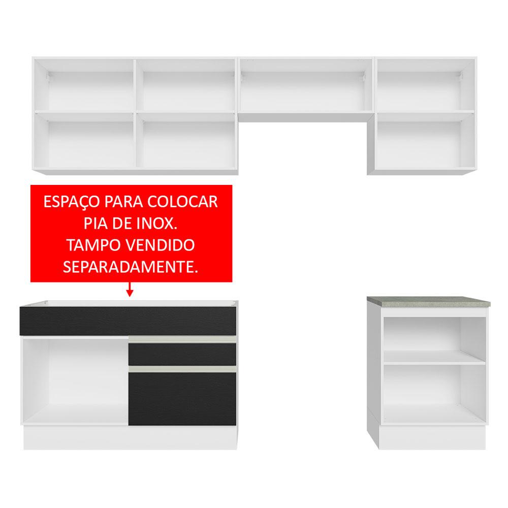 Armário de Cozinha Completa 260cm Branco/Preto Glamy Madesa 05