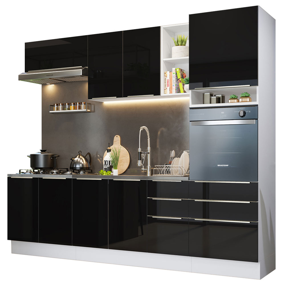 Armário de Cozinha Completa 260cm Branco/Preto Lux Madesa 08