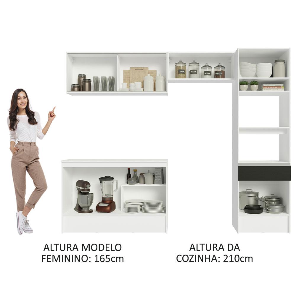 Armário de Cozinha Completa 260cm Branco/Preto Topazio Madesa 01