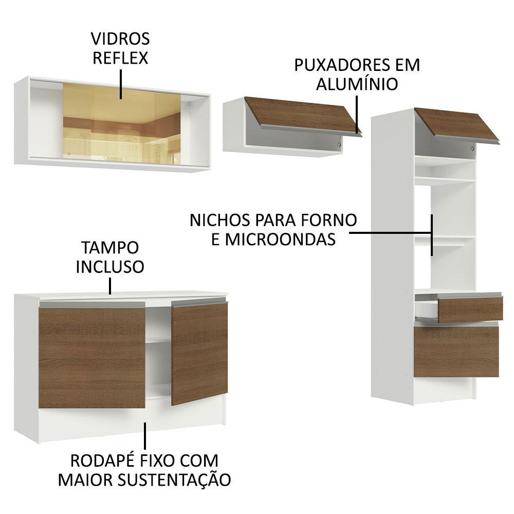 Armário de Cozinha Completa 260cm Branco/Rustic Diamante Madesa 02