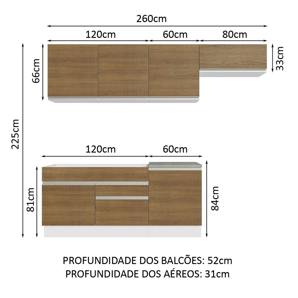 Armário de Cozinha Completa 260cm Branco/Rustic Glamy Madesa 03