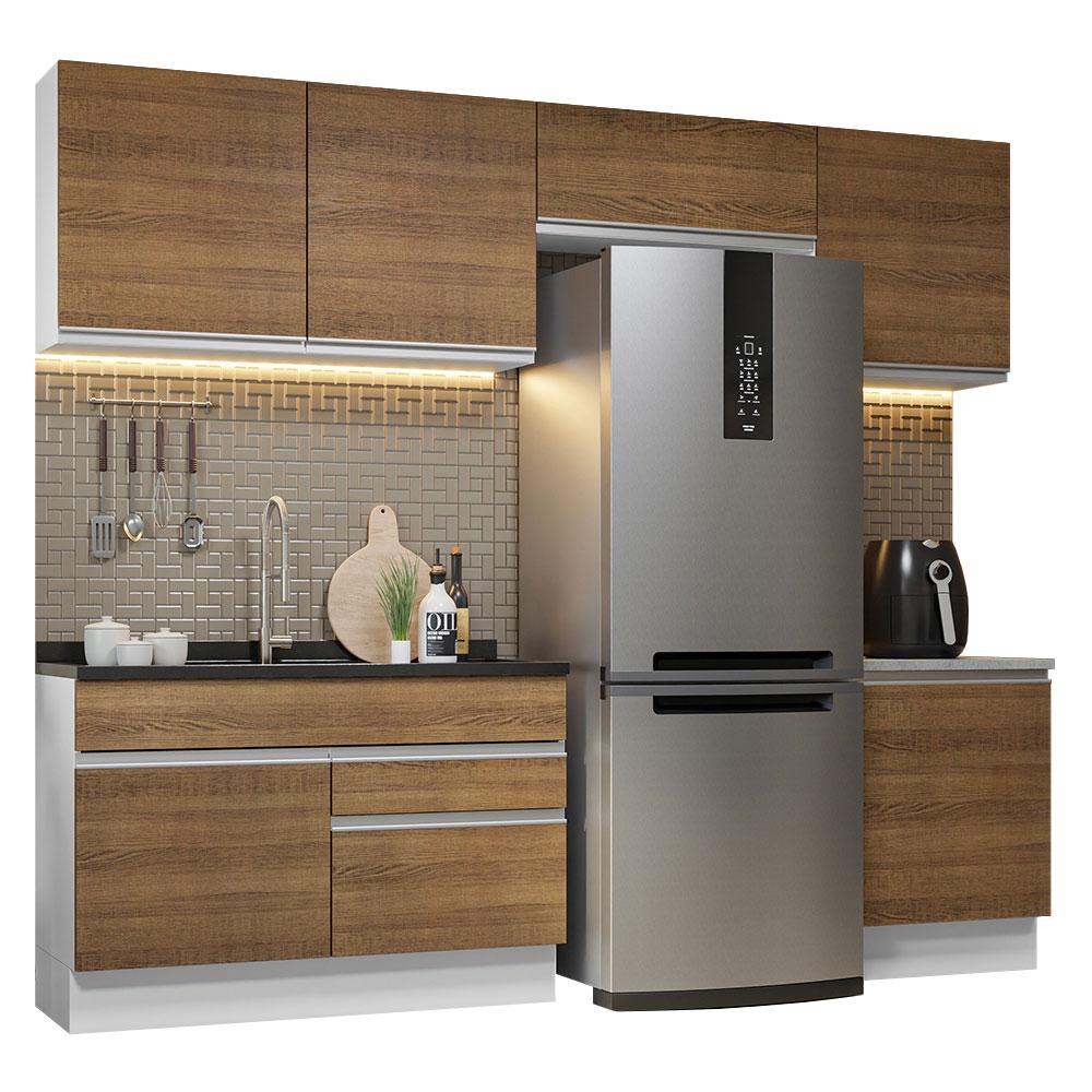 Armário de Cozinha Completa 260cm Branco/Rustic Glamy Madesa 05