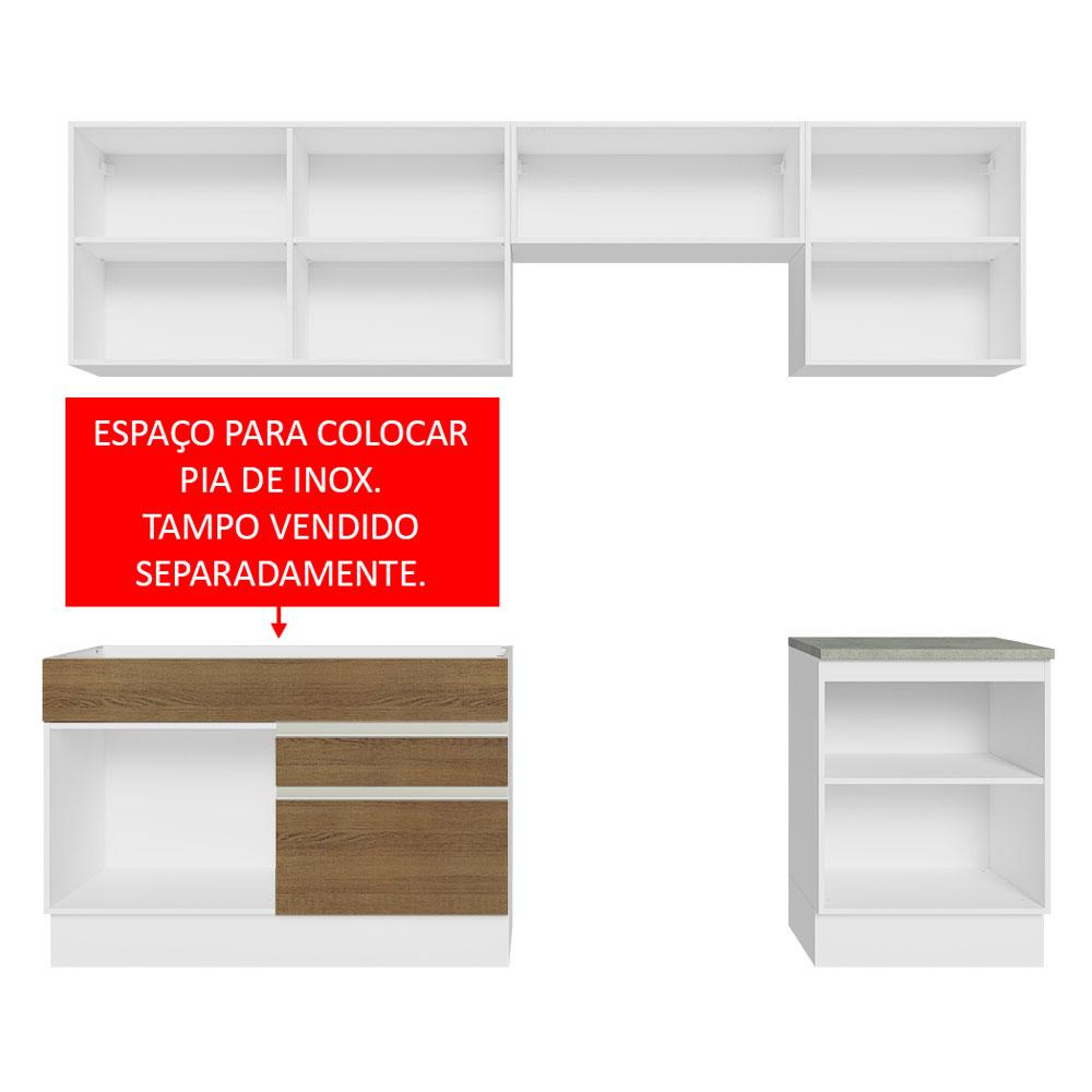 Armário de Cozinha Completa 260cm Branco/Rustic Glamy Madesa 05