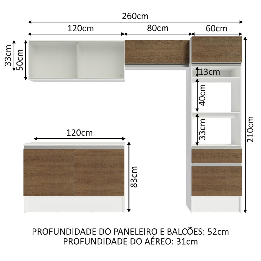 Armário de Cozinha Completa 260cm Branco/Rustic Topazio Madesa 01