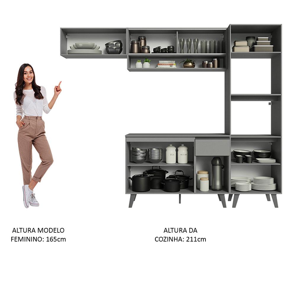 Armário de Cozinha Completa 260cm Cinza Nice Madesa 04