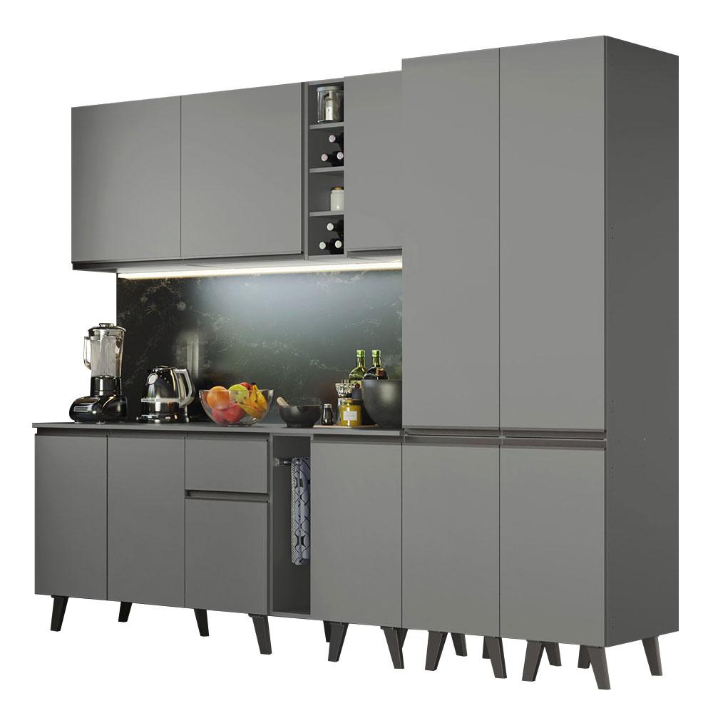 Armário de Cozinha Completa 260cm Cinza Nice Madesa 05