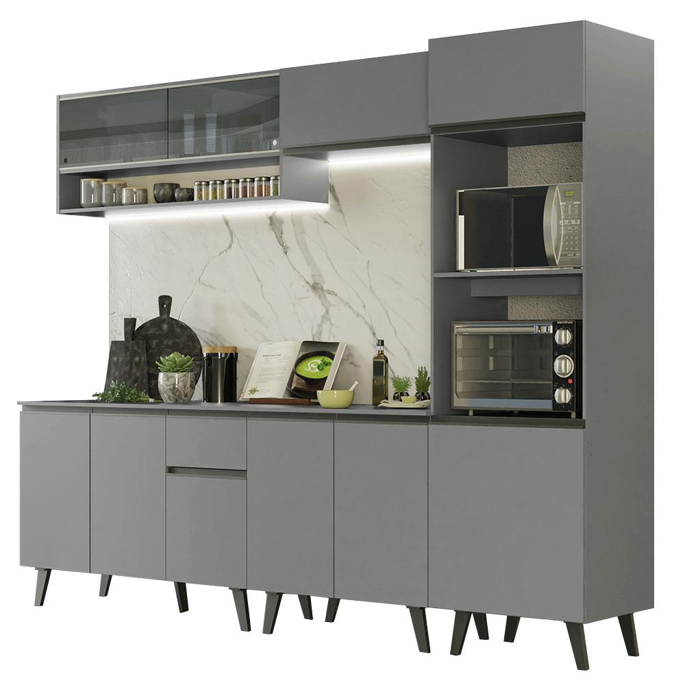 Armário de Cozinha Completa 260cm Cinza Nice Madesa 06