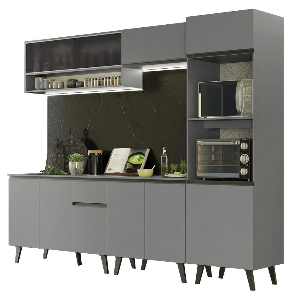 Armário de Cozinha Completa 260cm Cinza Nice Madesa 07