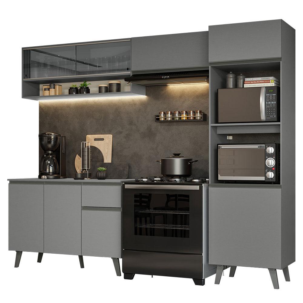 Armário de Cozinha Completa 260cm Cinza Nice Madesa 08