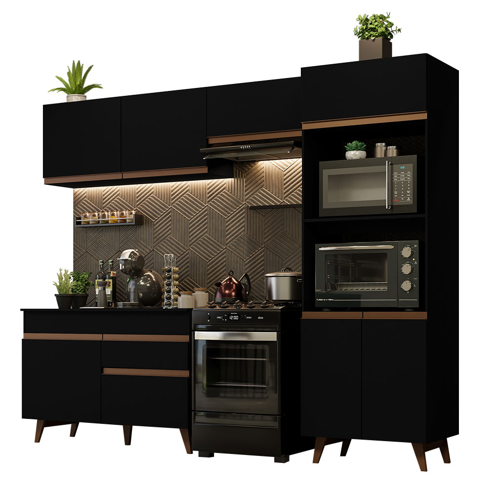 Armário de Cozinha Completa 260cm Preto Reims Madesa 09