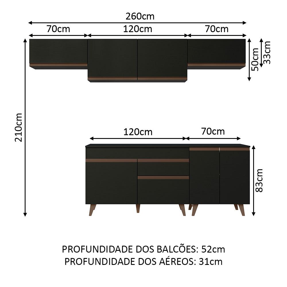 Armário de Cozinha Completa 260cm Preto Reims Madesa 10