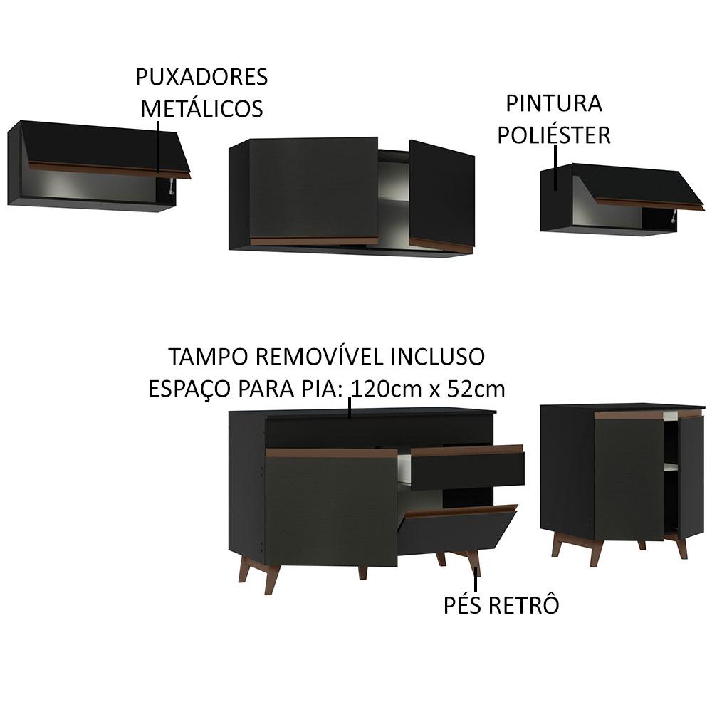 Armário de Cozinha Completa 260cm Preto Reims Madesa 10