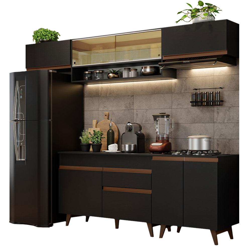 Armário de Cozinha Completa 260cm Preto Reims Madesa 11