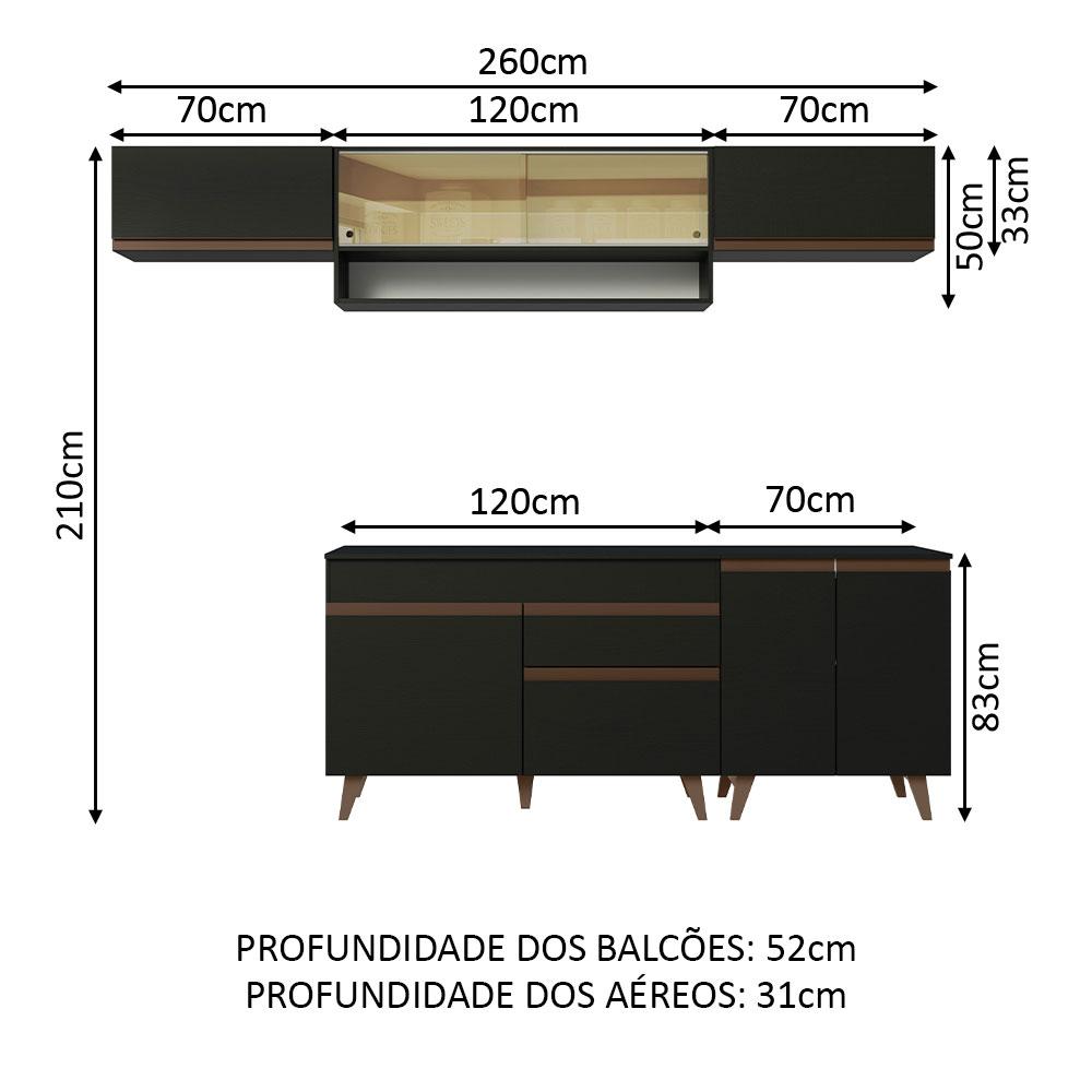 Armário de Cozinha Completa 260cm Preto Reims Madesa 11