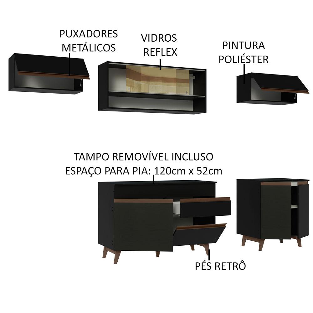 Armário de Cozinha Completa 260cm Preto Reims Madesa 11