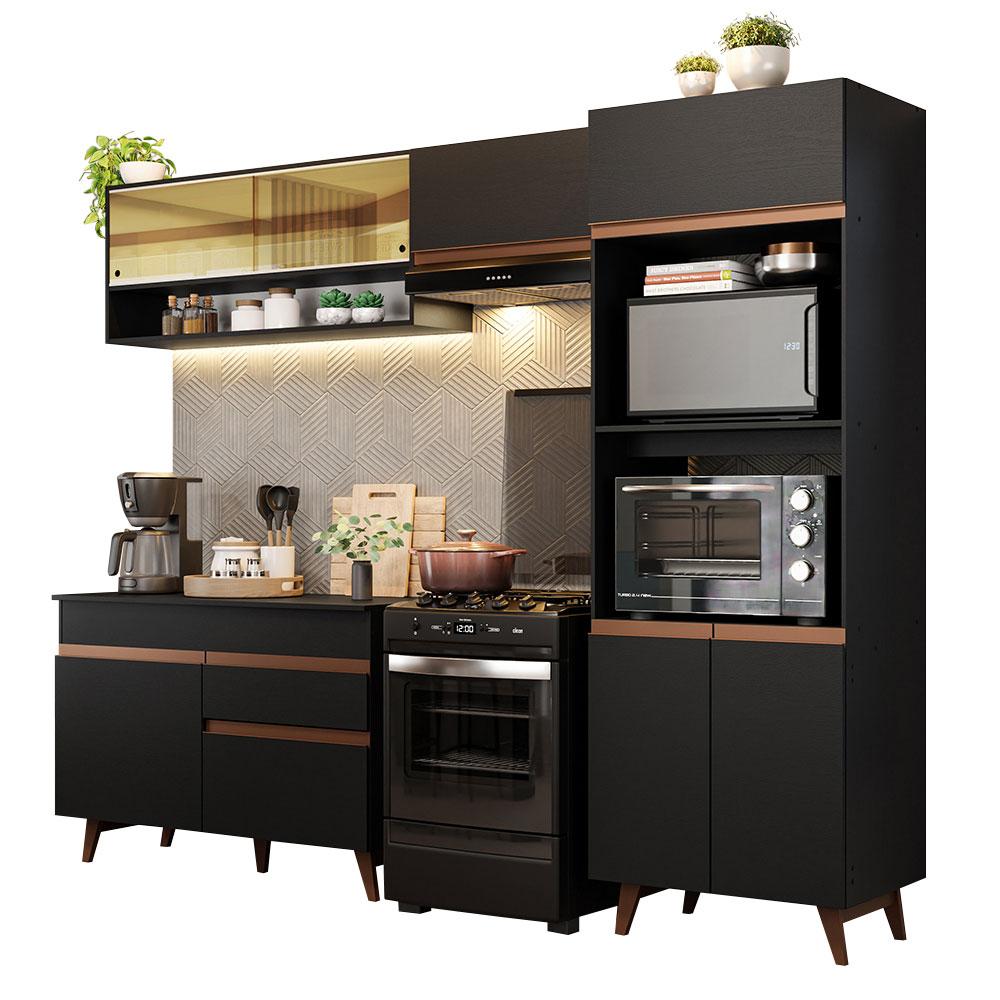 Armário de Cozinha Completa 260cm Preto Reims Madesa 12