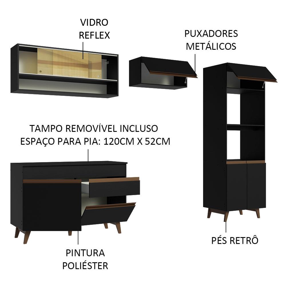 Armário de Cozinha Completa 260cm Preto Reims Madesa 12