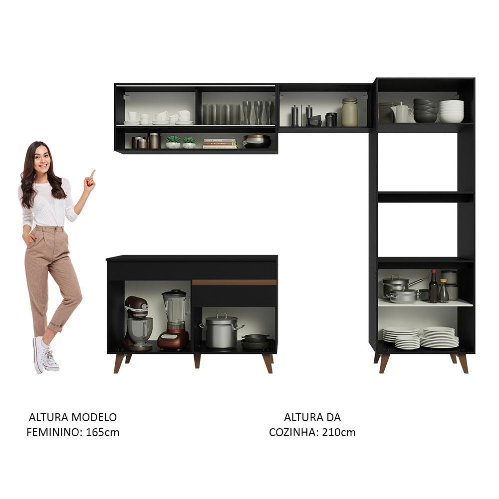 Armário de Cozinha Completa 260cm Preto Reims Madesa 12
