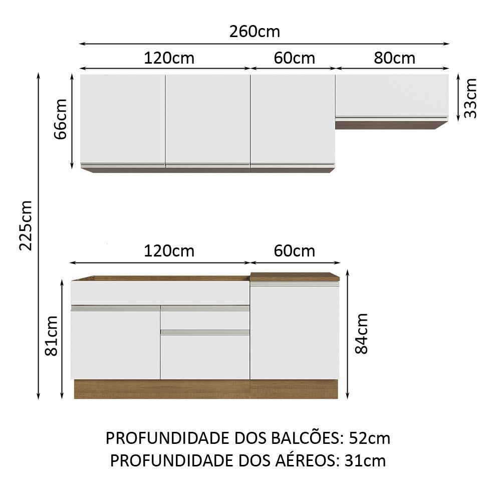 Armário de Cozinha Completa 260cm Rustic/Branco Glamy Madesa 03