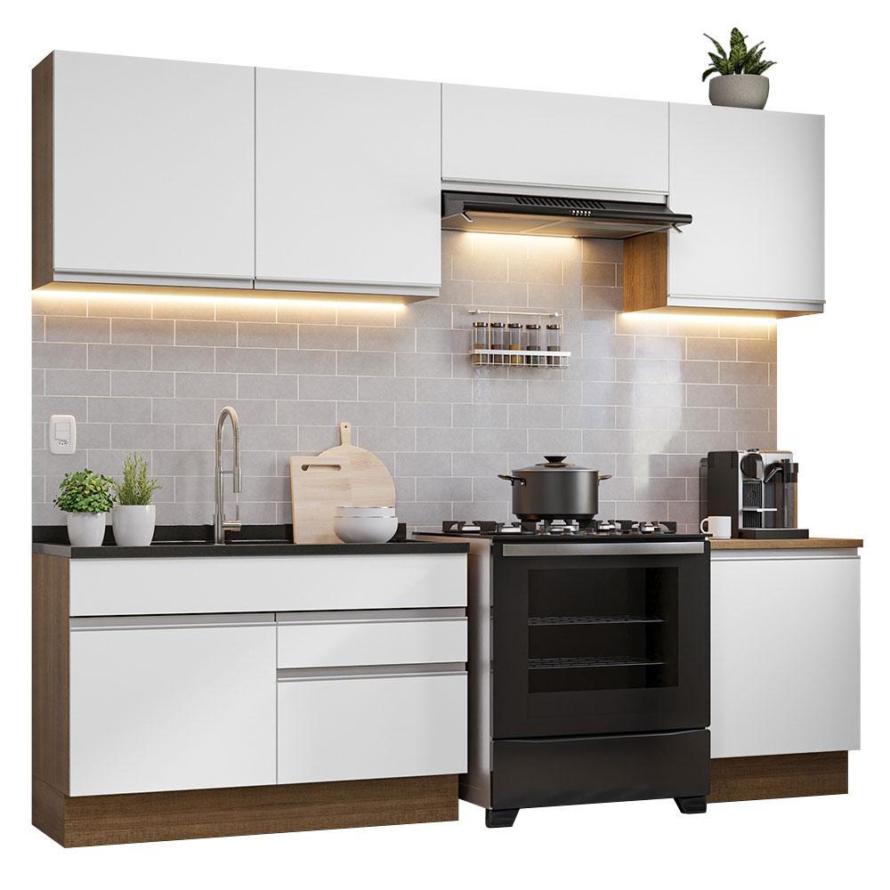 Armário de Cozinha Completa 260cm Rustic/Branco Glamy Madesa 04