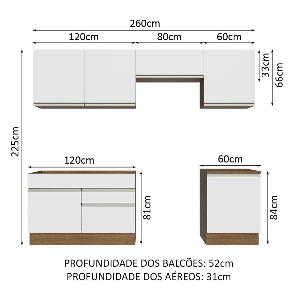 Armário de Cozinha Completa 260cm Rustic/Branco Glamy Madesa 04