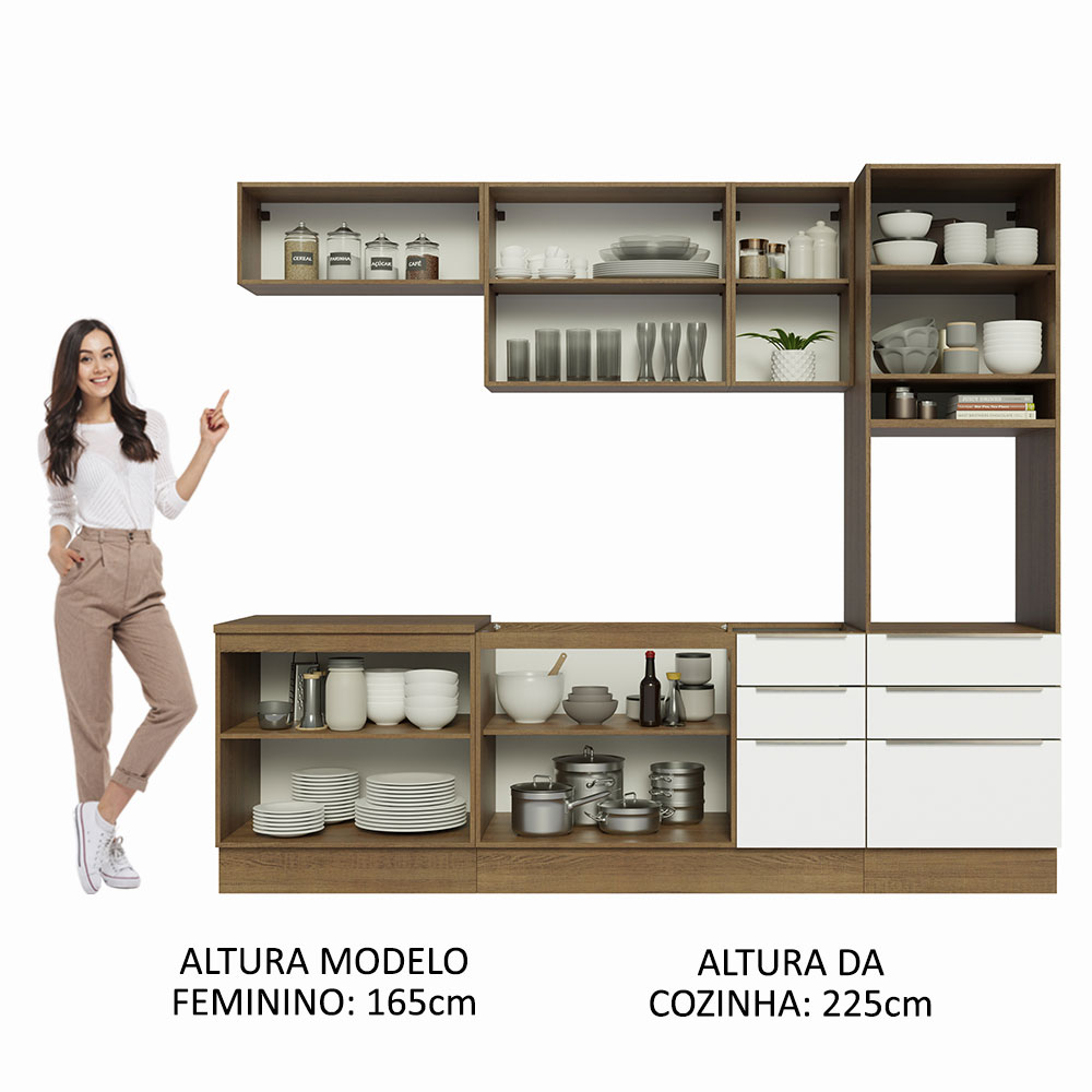 Armário de Cozinha Completa 260cm Rustic/Branco Veludo Lux Madesa 08