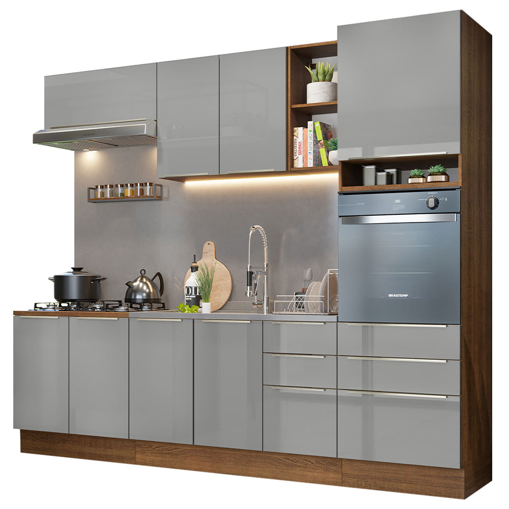 Armário de Cozinha Completa 260cm Rustic/Cinza Lux Madesa 08