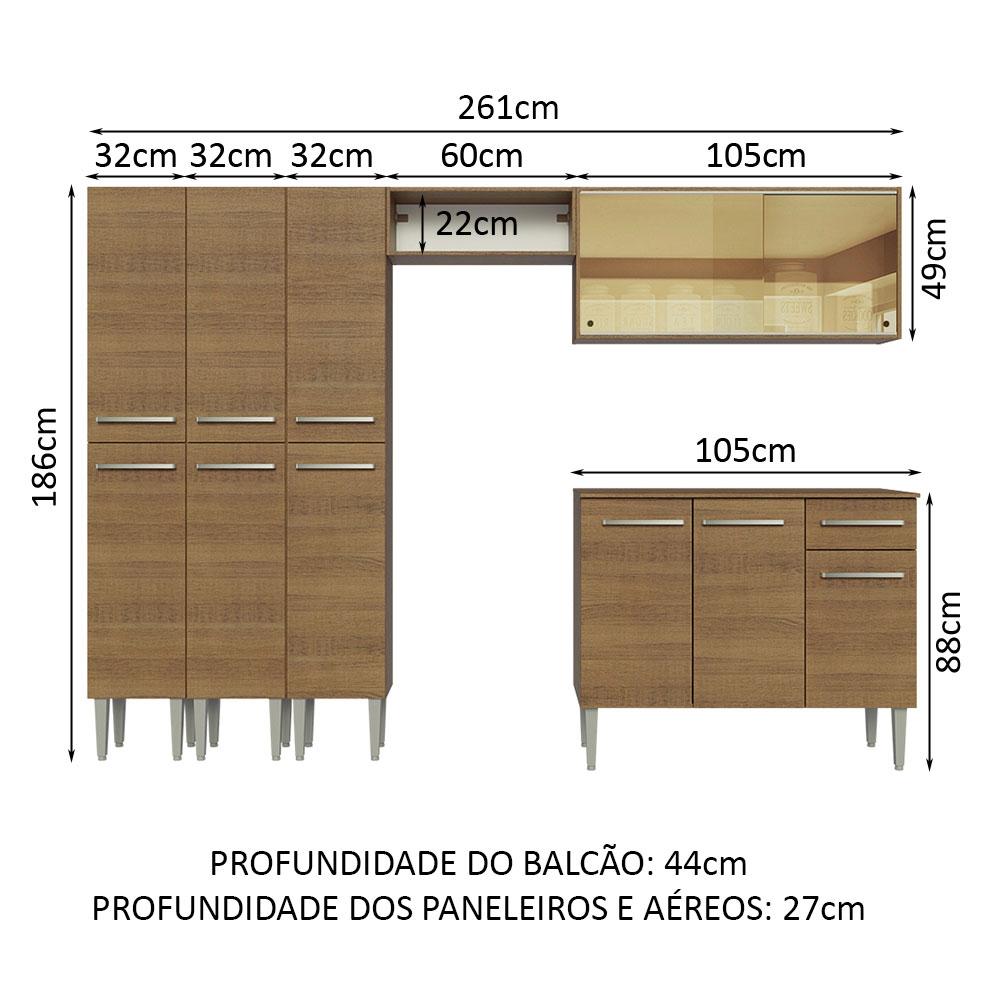 Armário de Cozinha Completa 261cm Rustic Emilly Madesa 05