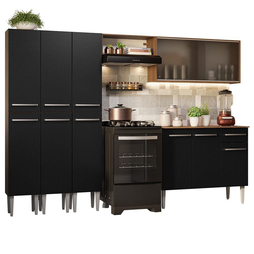 Armário de Cozinha Completa 261cm Rustic/Preto Emilly Madesa 03