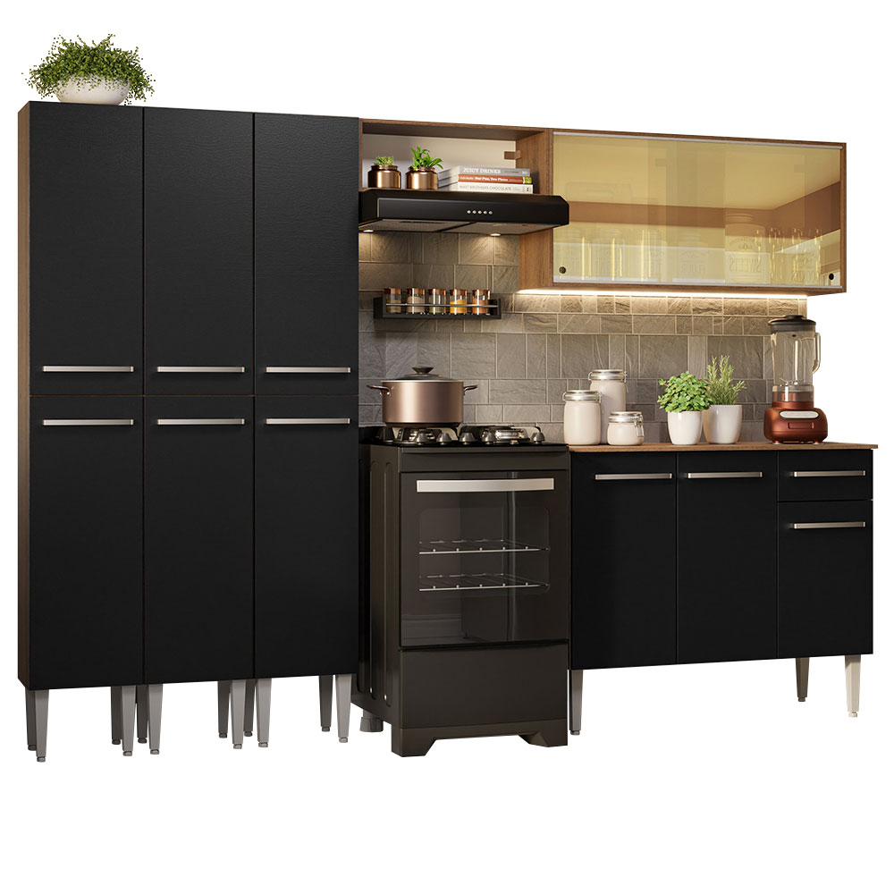 Armário de Cozinha Completa 261cm Rustic/Preto Emilly Madesa 05