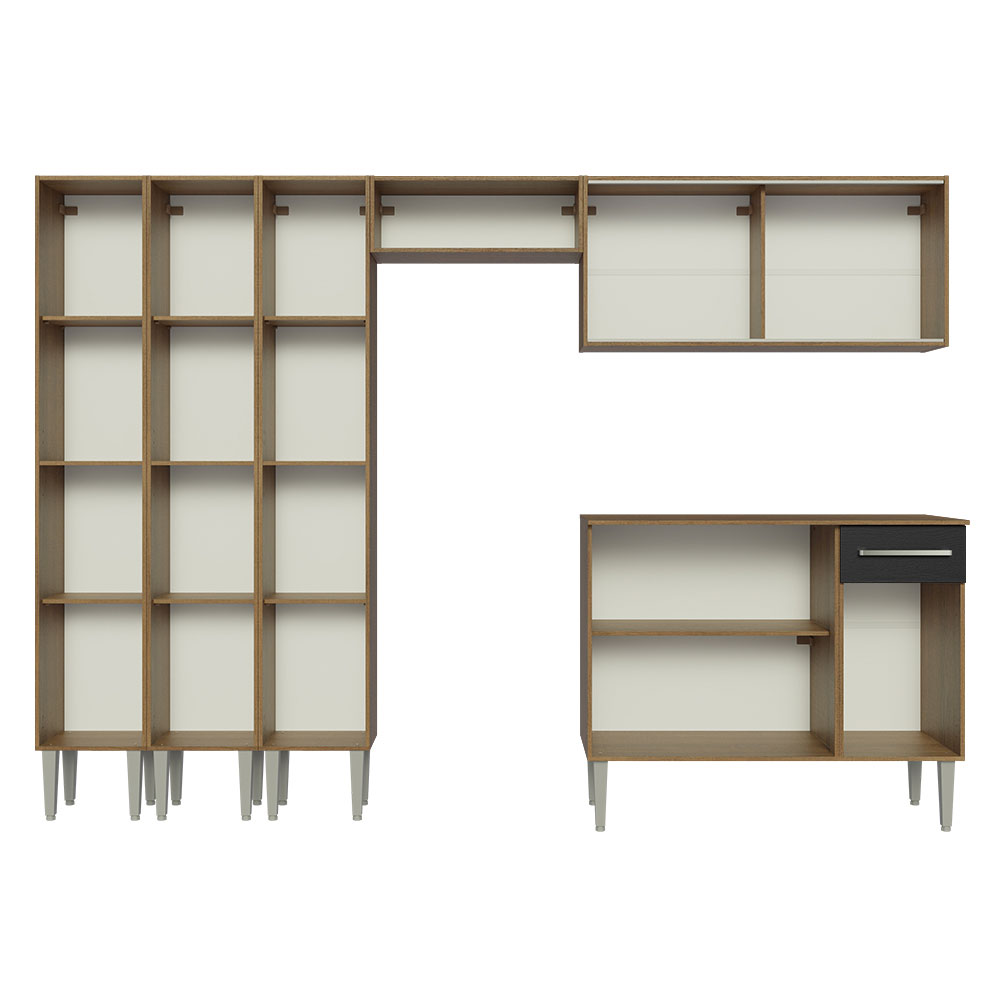 Armário de Cozinha Completa 261cm Rustic/Preto Emilly Madesa 05