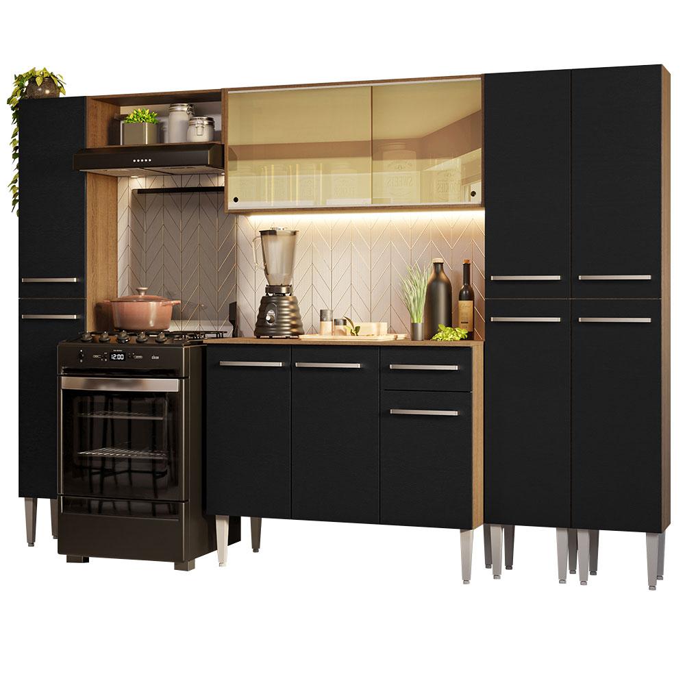 Armário de Cozinha Completa 261cm Rustic/Preto Emilly Madesa 07