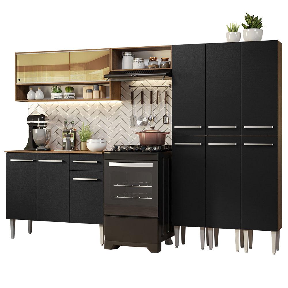 Armário de Cozinha Completa 261cm Rustic/Preto Emilly Madesa 08