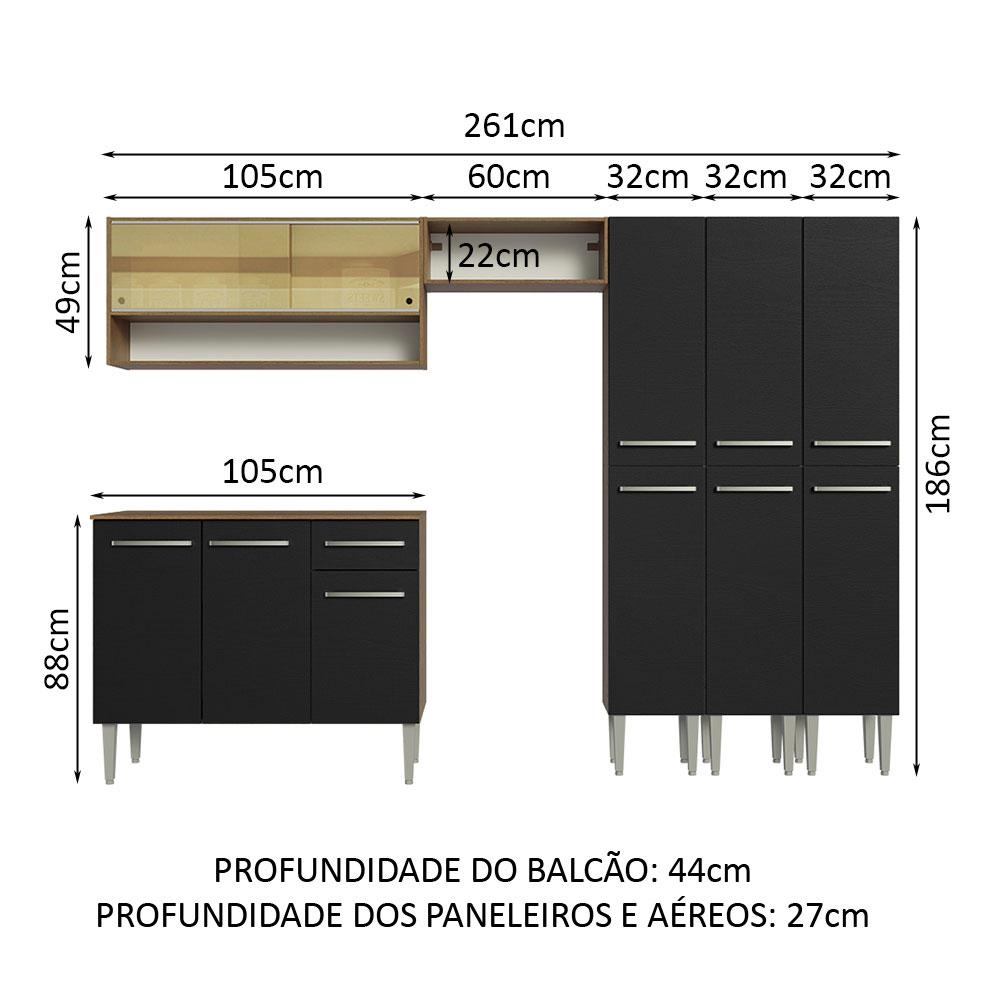 Armário de Cozinha Completa 261cm Rustic/Preto Emilly Madesa 08