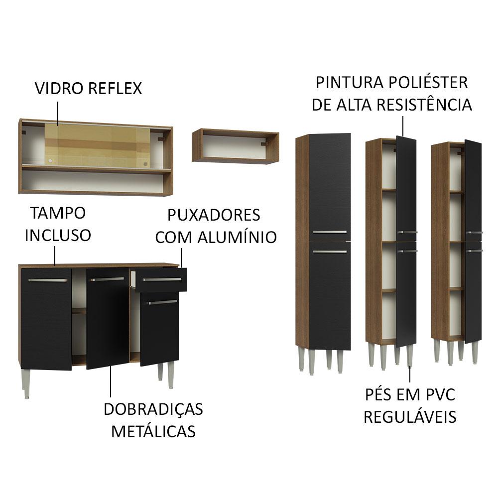 Armário de Cozinha Completa 261cm Rustic/Preto Emilly Madesa 08