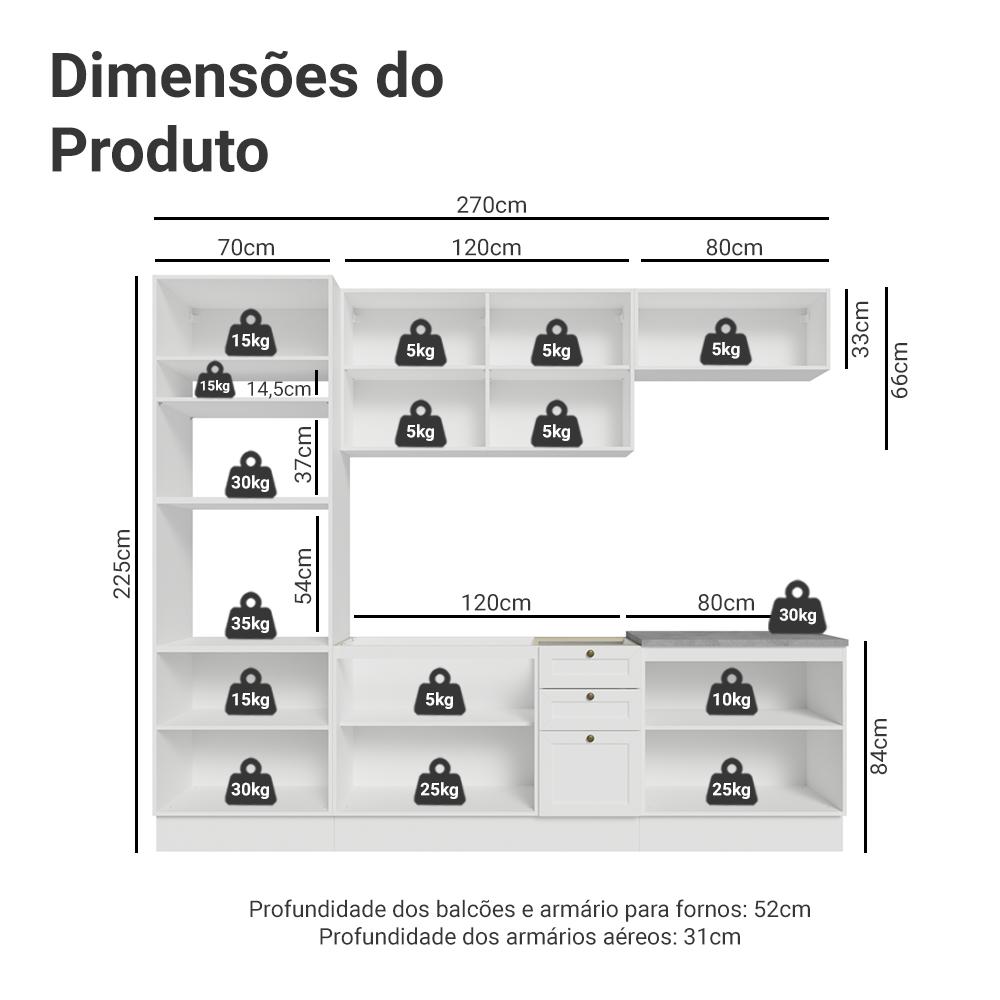 Armário de Cozinha Completa 270 cm Branco Vik Madesa 01