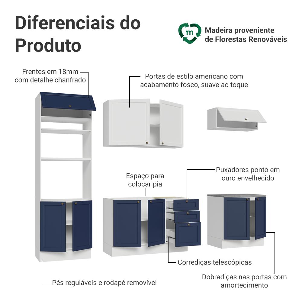 Armário de Cozinha Completa 270 cm Branco/Azul/Branco Vik Madesa 01
