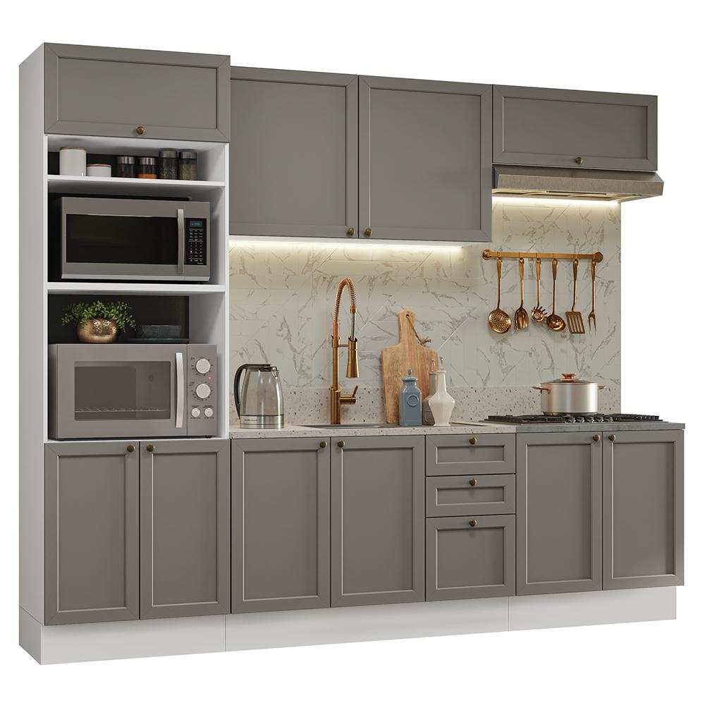 Armário de Cozinha Completa 270 cm Branco/Cinza Vik Madesa 01