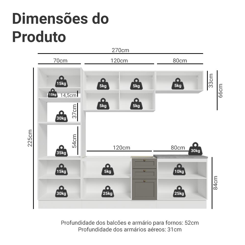 Armário de Cozinha Completa 270 cm Branco/Cinza Vik Madesa 01