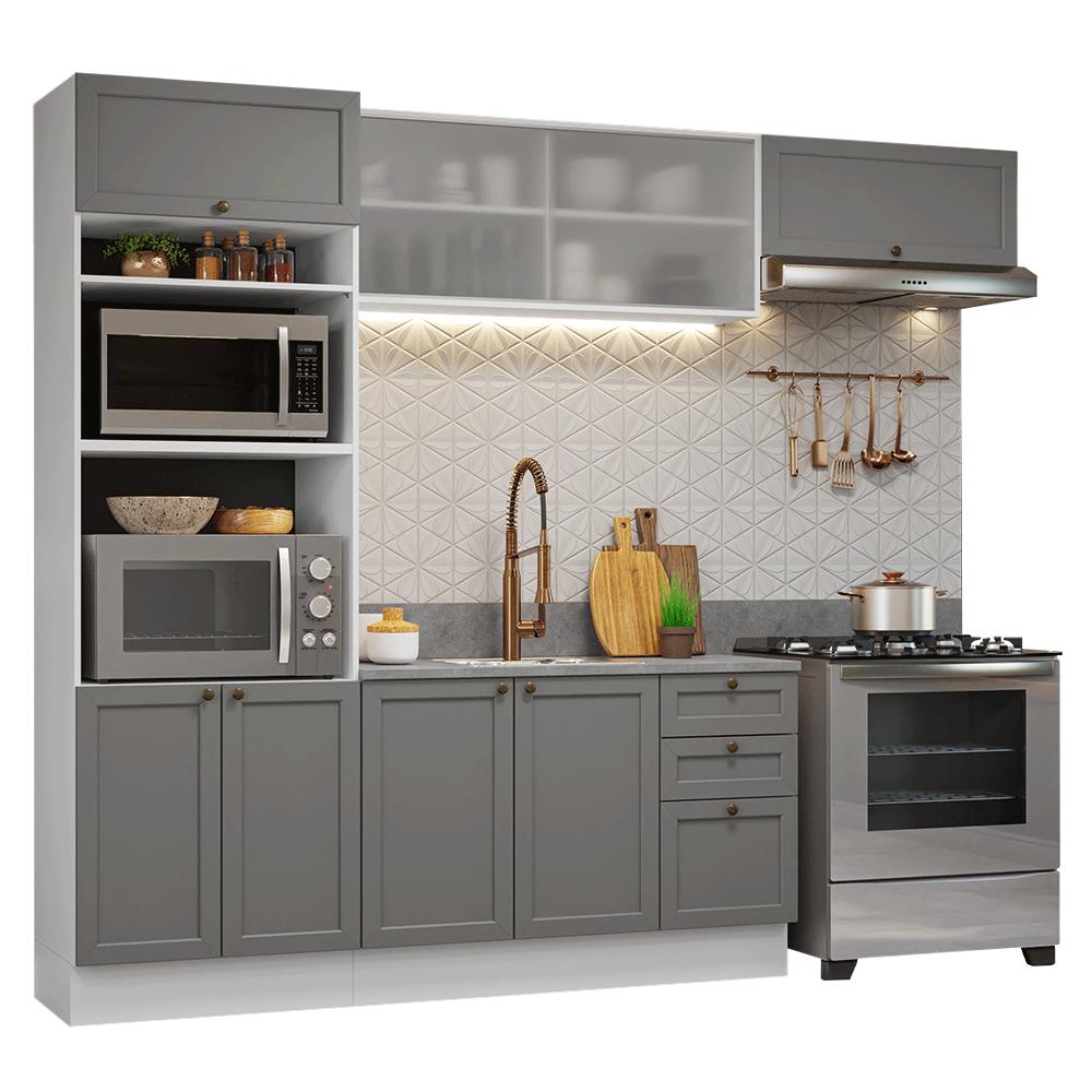 Armário de Cozinha Completa 270 cm Branco/Cinza Vik Madesa 03
