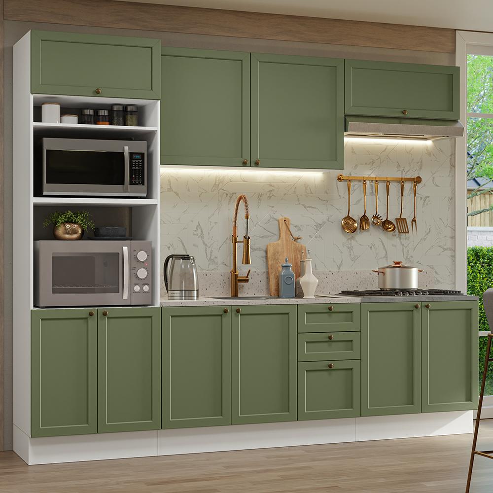 Armário de Cozinha Completa 270 cm Branco/Verde Vik Madesa 01