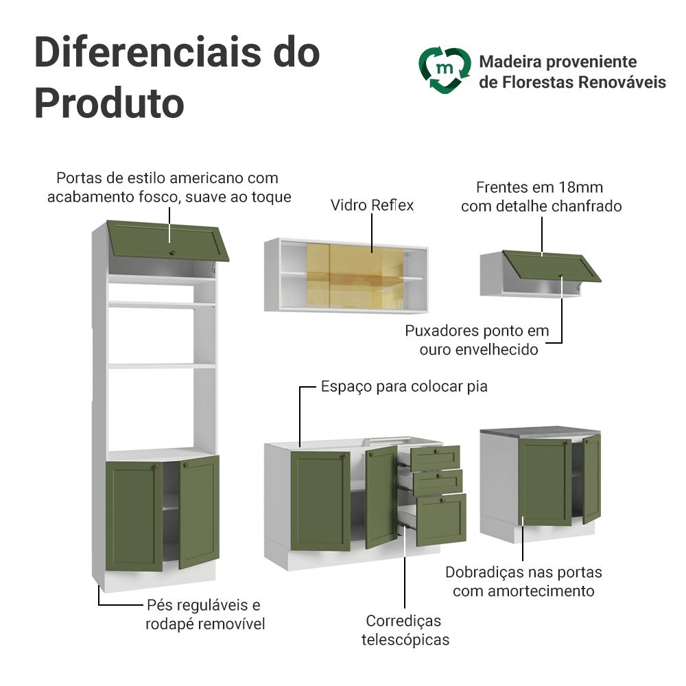 Armário de Cozinha Completa 270 cm Branco/Verde Vik Madesa 02