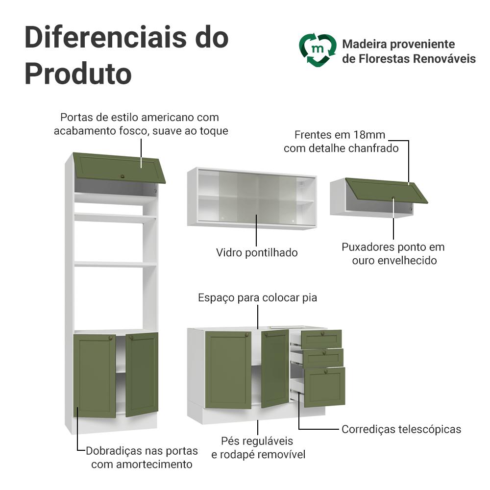Armário de Cozinha Completa 270 cm Branco/Verde Vik Madesa 03