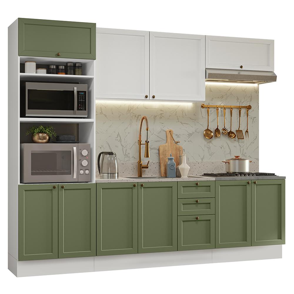 Armário de Cozinha Completa 270 cm Branco/Verde/Branco Vik Madesa 01