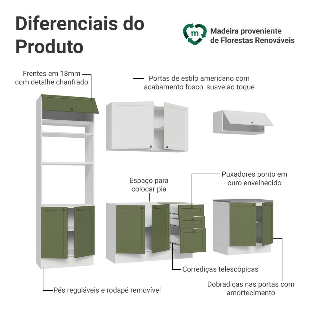 Armário de Cozinha Completa 270 cm Branco/Verde/Branco Vik Madesa 01