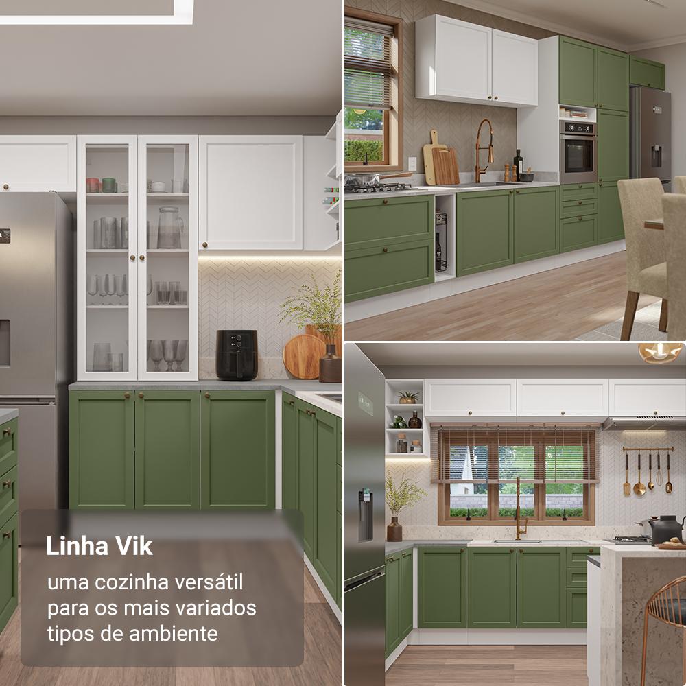 Armário de Cozinha Completa 270 cm Branco/Verde/Branco Vik Madesa 01