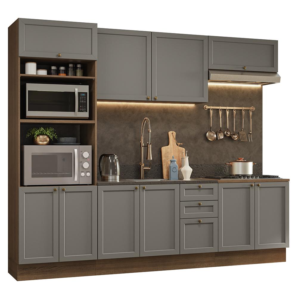 Armário de Cozinha Completa 270 cm Rustic/Cinza Vik Madesa 01