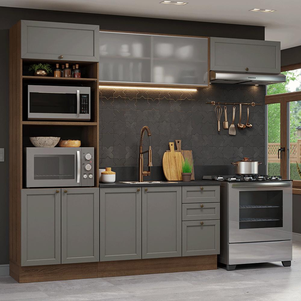 Armário de Cozinha Completa 270 cm Rustic/Cinza Vik Madesa 03